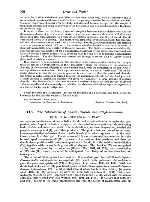 113. The interactions of cobalt chloride and ethylenediamine