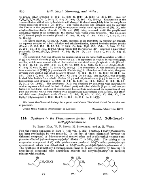 114. Syntheses in the phenanthrene series. Part VI. 3-Methoxy-1-methylphenanthrene