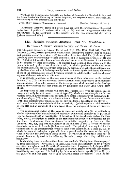 133. Modified cinchona alkaloids. Part IV. Constitution