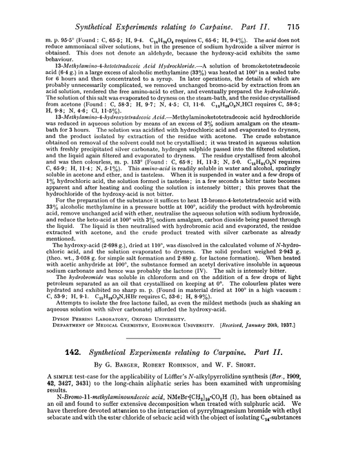 142. Synthetical experiments relating to carpaine. Part II