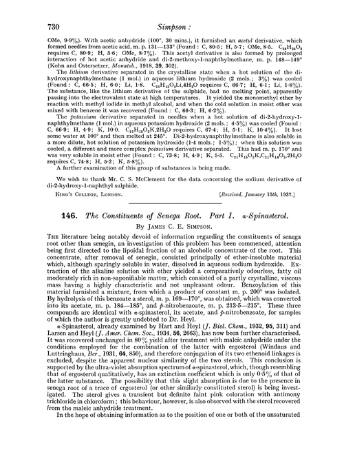 146. The constituents of senega root. Part I. α-Spinasterol