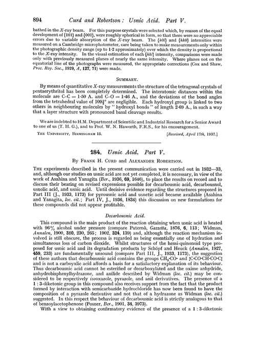 184. Usnic acid. Part V