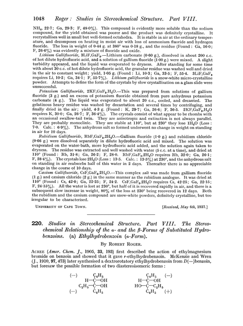 220. Studies in stereochemical structure. Part VIII. The stereochemical relationship of the α- and the β-forms of substituted hydrobenzoins. (a) Ethylhydrobenzoin (α-form)