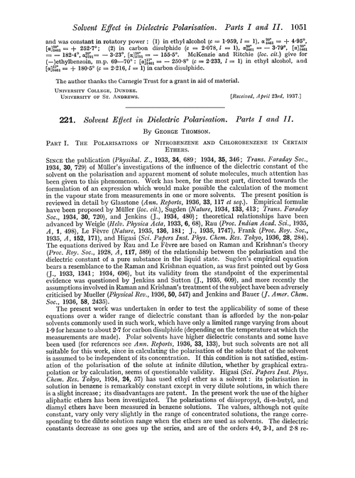221. Solvent effect in dielectric polarisation. Parts I and II
