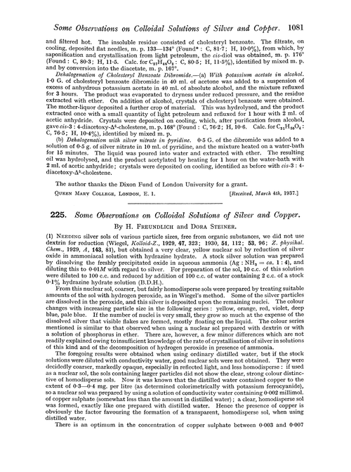 225. Some observations on colloidal solutions of silver and copper