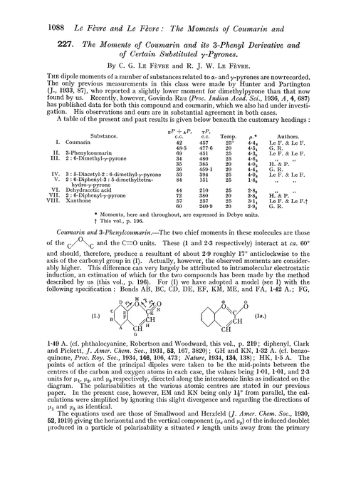 227. The moments of coumarin and its 3-phenyl derivative and of certain substituted γ-pyrones