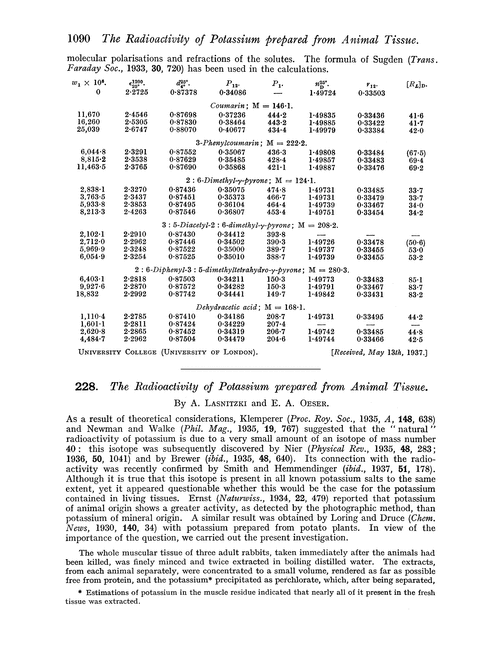 228. The radioactivity of potassium prepared from animal tissue