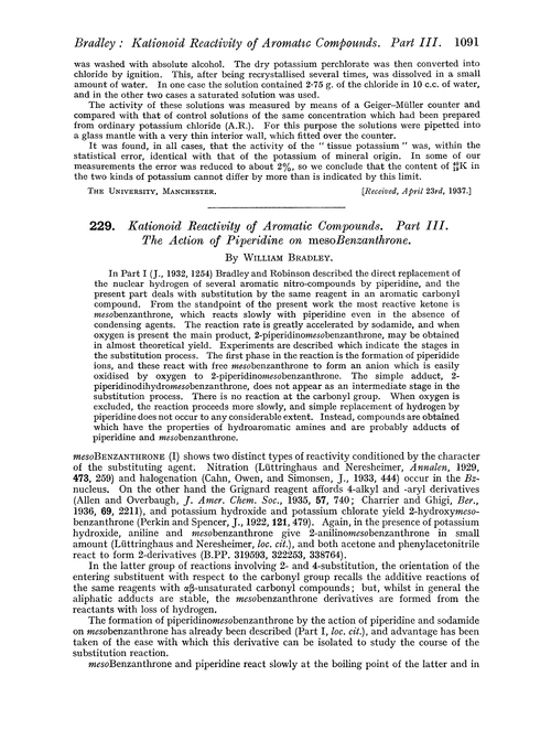 229. Kationoid reactivity of aromatic compounds. Part III. The action of piperidine on mesobenzanthrone