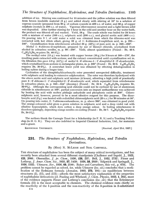 231. The structure of naphthalene, hydrindene, and tetralin derivatives