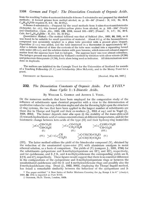 232. The dissociation constants of organic acids. Part XVIII. Some cyclic 1 : 1-diacetic acids