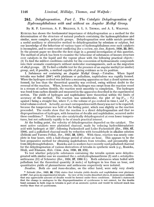 241. Dehydrogenation. Part I. The catalytic dehydrogenation of hydronaphthalenes with and without an angular methyl group