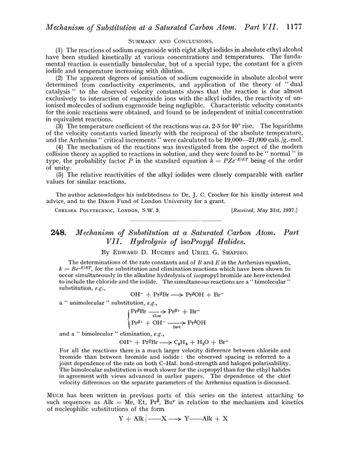 248. Mechanism of substitution at a saturated carbon atom. Part VII. Hydrolysis of isopropyl halides