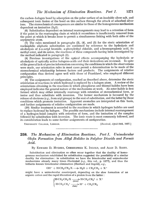 258. The mechanism of elimination reactions. Part I. Unimolecular olefin formation from alkyl halides in sulphur dioxide and formic acid