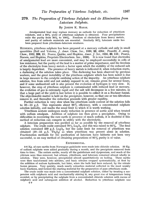 279. The preparation of ytterbous sulphate and its elimination from lutecium sulphate