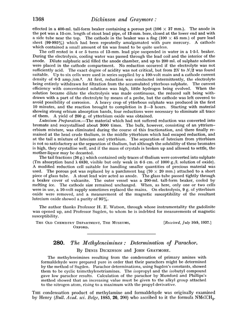 280. The methyleneimines: determination of parachor