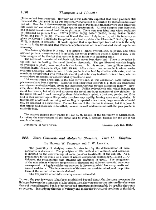 283. Force constants and molecular structure. Part II. Ethylene