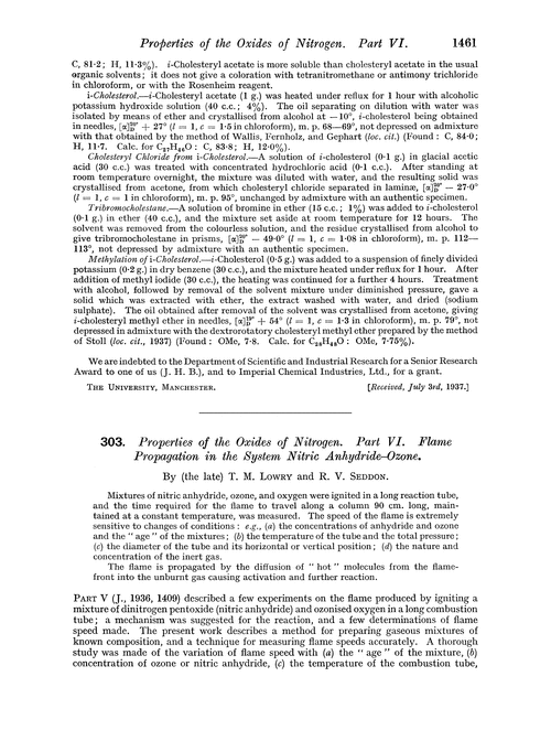 303. Properties of the oxides of nitrogen. Part VI. Flame propagation in the system nitric anhydride–ozone