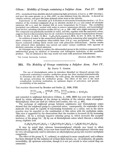 311. The mobility of groups containing a sulphur atom. Part IV