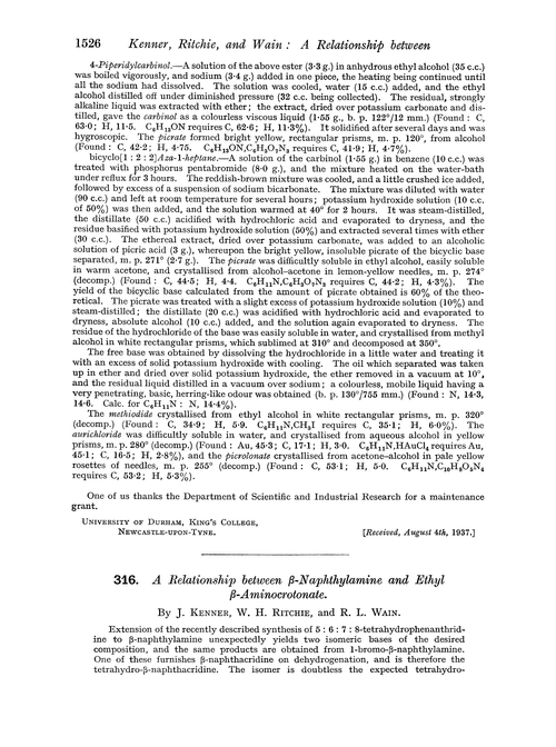 316. A relationship between β-naphthylamine and ethyl β-aminocrotonate