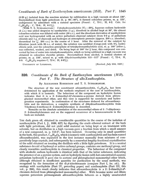 320. Constituents of the bark of Zanthoxylum americanum(mill). Part V. The structure of alloxanthoxyletin