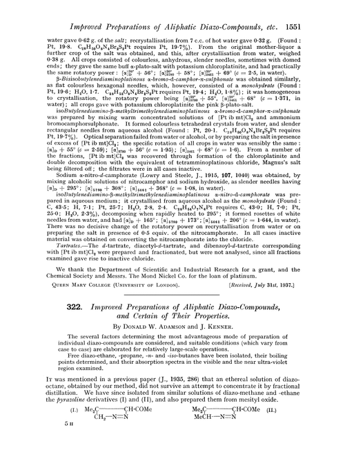 322. Improved preparations of aliphatic diazo-compounds, and certain of their properties