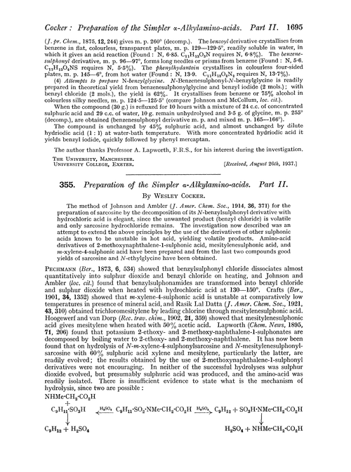 355. Preparation of the simpler α-alkylamino-acids. Part II