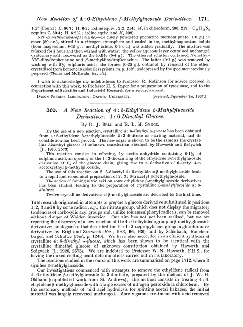 360. A new reaction of 4 : 6-ethylidene β-methylglucoside derivatives : 4 : 6-dimethyl glucose