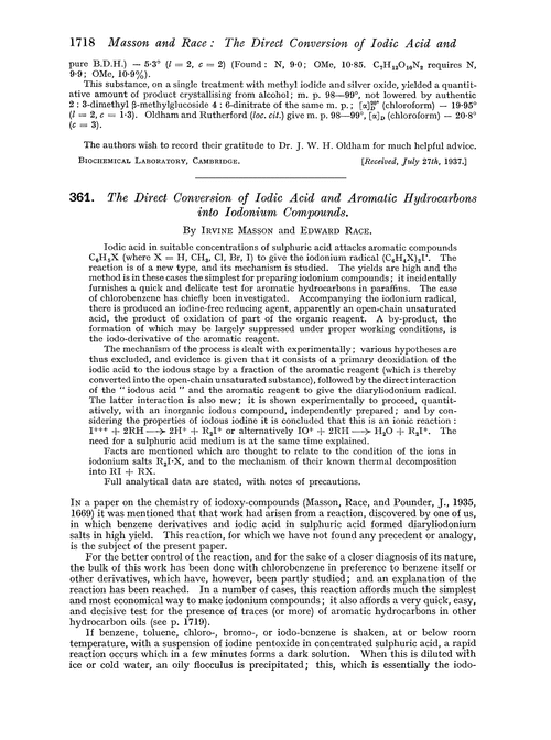 361. The direct conversion of iodic acid and aromatic hydrocarbons into iodonium compounds