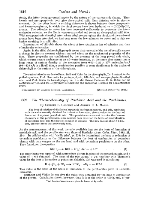 382. The thermochemistry of perchloric acid and the perchlorates