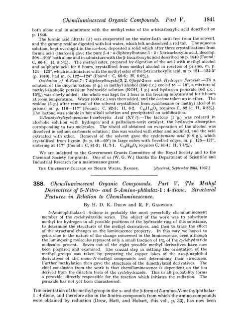 388. Chemiluminescent organic compounds. Part V. The methyl derivatives of 5-nitro- and 5-amino-phthalaz-1 : 4-dione. Structural features in relation to chemiluminescence