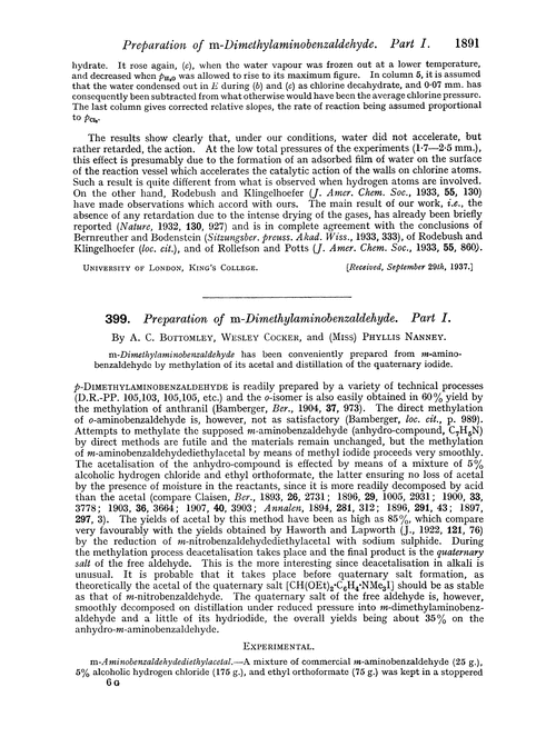 399. Preparation of m-dimethylaminobenzaldehyde. Part I