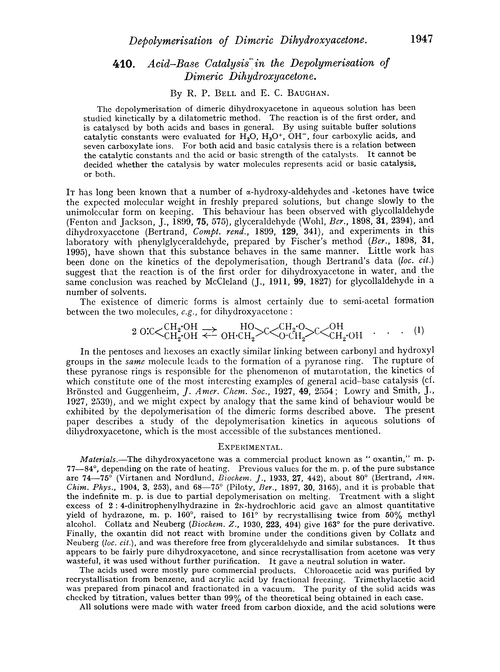 410. Acid–base catalysis in the depolymerisation of dimeric dihydroxyacetone