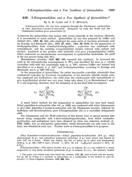 419. 2-Ketoquinuclidine and a new synthesis of quinuclidine