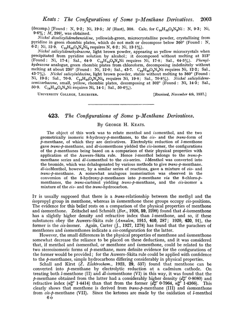 423. The configurations of some p-menthane derivatives