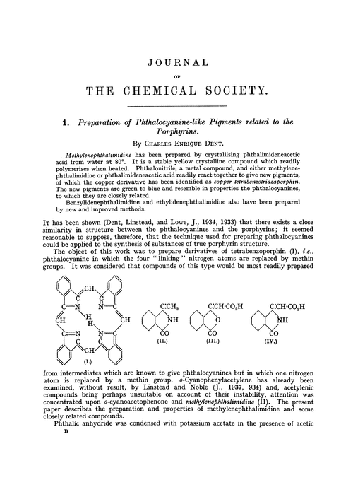 1. Preparation of phthalocyanine-like pigments related to the porphyrins