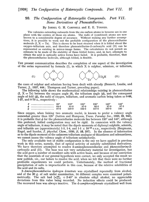 10. The configuration of heterocyclic compounds. Part VII. Some derivatives of phenoxtellurine
