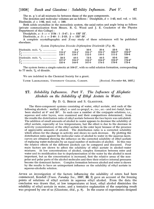 17. Solubility influences. Part V. The influence of aliphatic alcohols on the solubility of ethyl acetate in water