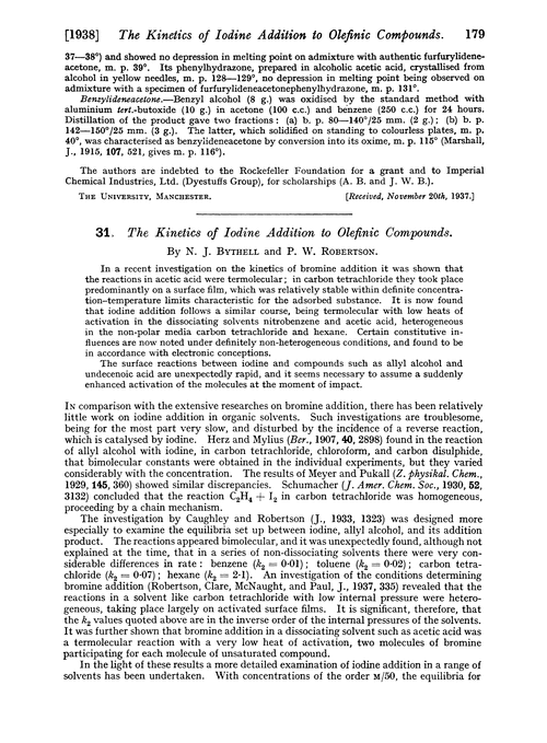 31. The kinetics of iodine addition to olefinic compounds