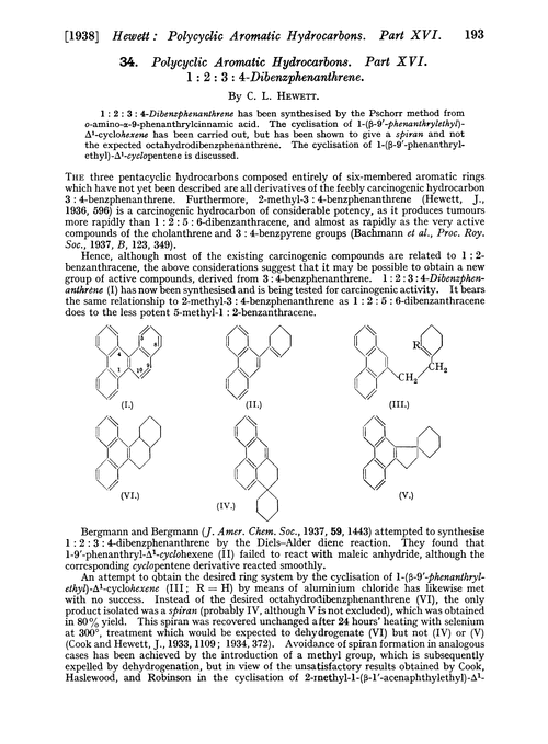 34. Polycyclic aromatic hydrocarbons. Part XVI. 1 : 2 : 3 : 4-Dibenzphenanthrene