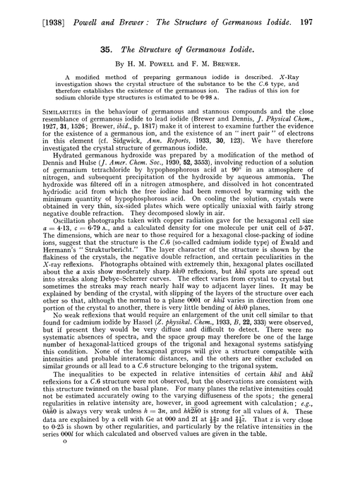 35. The structure of germanous iodide