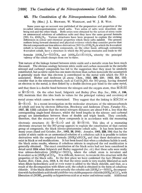 45. The constitution of the nitrosopentammine cobalt salts