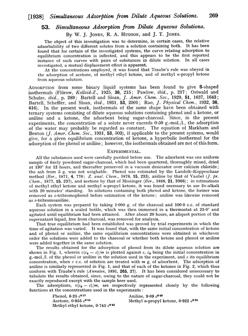 53. Simultaneous adsorption from dilute aqueous solutions