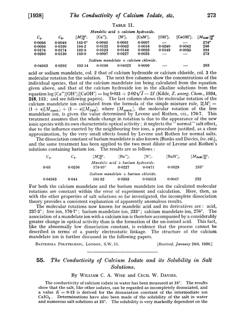 55. The conductivity of calcium iodate and its solubility in salt solutions