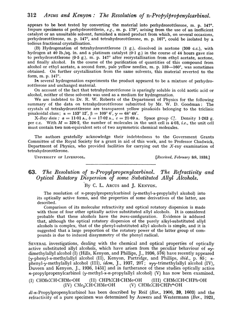 63. The resolution of n-propylpropenylcarbinol. The refractivity and optical rotatory dispersion of some substituted allyl alcohols