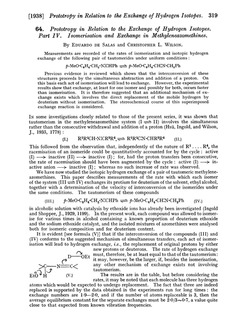 64. Prototropy in relation to the exchange of hydrogen isotopes. Part IV. Isomerisation and exchange in methyleneazomethines