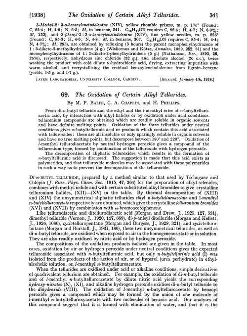 69. The oxidation of certain alkyl tellurides