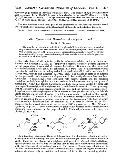 79. Symmetrical derivatives of chrysene. Part I