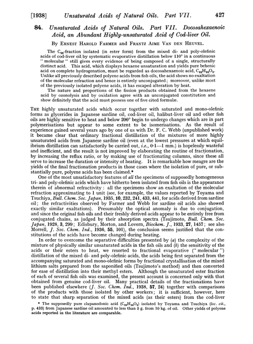 84. Unsaturated acids of natural oils. Part VII. Docosahexaenoic acid, an abundant highly-unsaturated acid of cod-liver oil