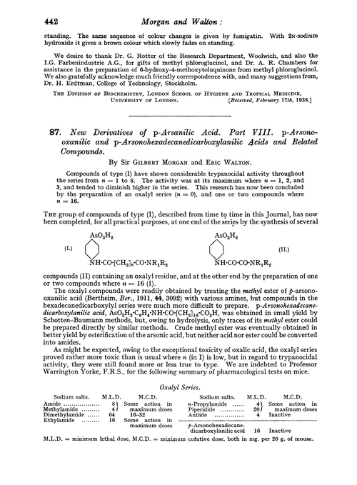 87. New derivatives of p-arsanilic acid. Part VIII. p-Arsonooxanilic and p-arsonohexadecanedicarboxylanilic acids and related compounds