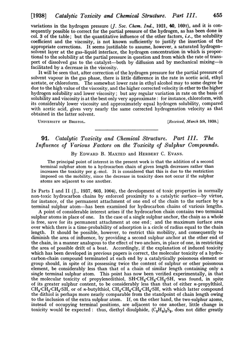 91. Catalytic toxicity and chemical structure. Part III. The influence of various factors on the toxicity of sulphur compounds